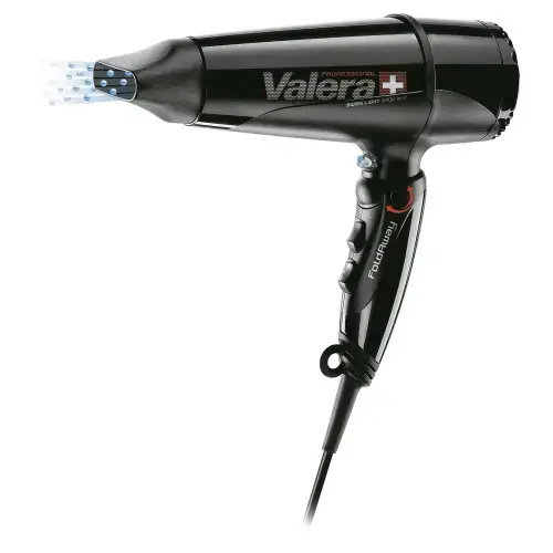 Uscator de par pentru voiaj Valera Swiss Light 5400 Fold Away, 2000 W, Ionizare, 3 Trepte temperatura, 2 Viteze, Maner rabatabil, Negru