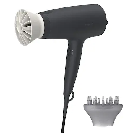 Uscator de par Philips BHD302/30, 1600W, accesoriu Thermo Protect, 3 setari de viteza/temperatura, difuzor, Negru
