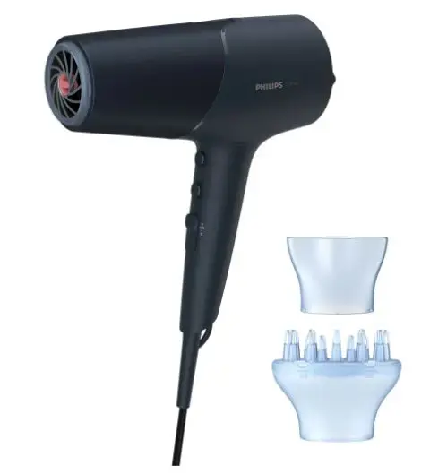 Uscator de par Philips BHD512/00, 2300 W, Tehnologie ThermoShield, Ingrijire cu ioni, 3 Setari de temperatura, 2 Setari de viteza, Difuzor, Cap de coafare 11 mm (Albastru)
