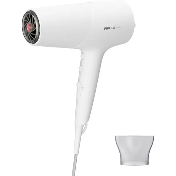 Uscator de par Philips Seria 5000 BHD500/00, 2100 W, 6 setari de viteze si temperatura, Cap de coafare 14 mm, Tehnologie ThermoShield, Tehnologie ionica, Alb