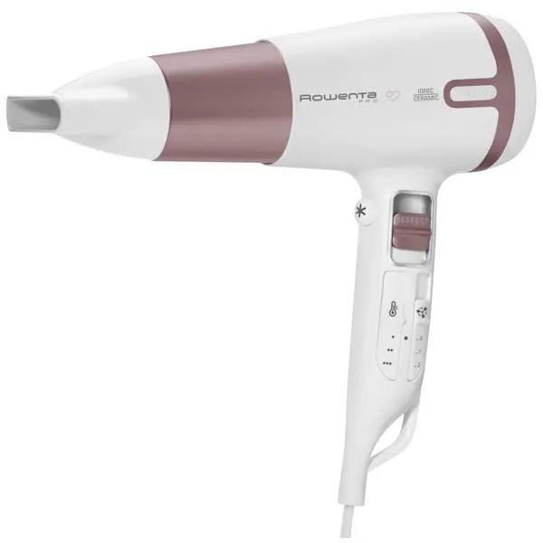 Uscator de par Rowenta Pro Respect Premium Care CV7461F0, 2400 W, 3 setari de temperatura, 2 viteze, functie ionizare, difuzor activ, inel de agatare, alb