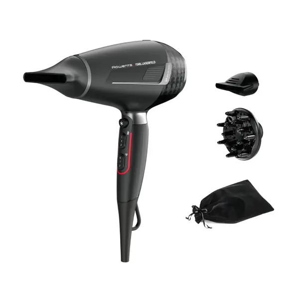 Uscător de păr Rowenta x Karl Lagerfeld Pro Stylist CV888LF0 2200W Tehnologia Rowenta Air-to-Care invelis Keratin&Glow 3 accesorii jet de aer r
