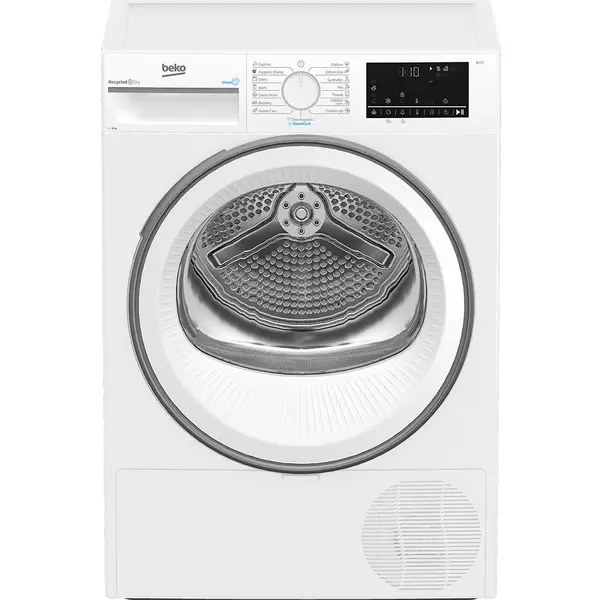 Uscator de rufe Beko B3T48239WEU, Pompa de caldura, 8 kg, 15 programe, Hygienic Drying, Child Lock, Steam Cure, RecycledDry, Alb, Clasa D