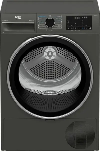 Uscator de rufe Beko B3T49233MEU Pompa de caldura, 9 kg, 15 programe, Clasa D, Iron Finish, RecycledDry, OptiSense, Aquawave, Hygienic Refresh (Antracit)