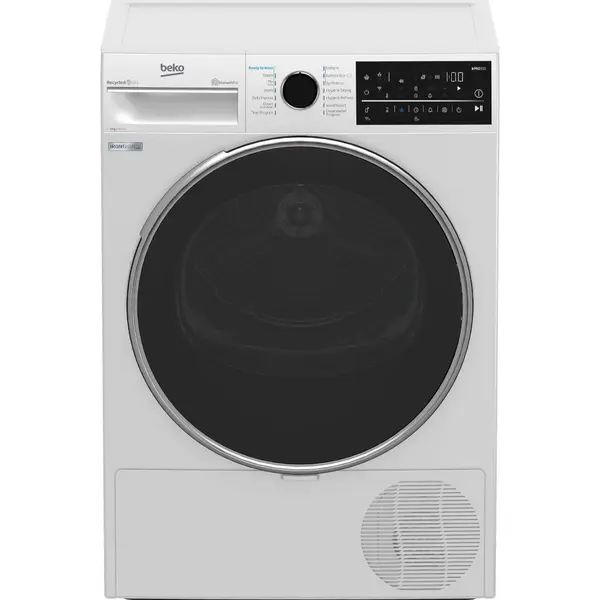 Uscator de rufe Beko B5T89243W, Pompa de caldura, 9 kg, 14 programe, RecyCledDry, EcoGentle, Hygienic Drying, Optisense, Steam, IronFinish, Clasa C