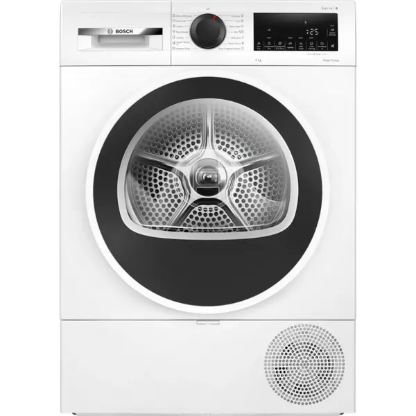 Uscator de rufe cu condensare si pompa de caldura Bosch Seria 6 WQG243DMBY, 9 kg, Clasa C, Filtru Easy Clean, Half Load, AntiVibration Design, Alb