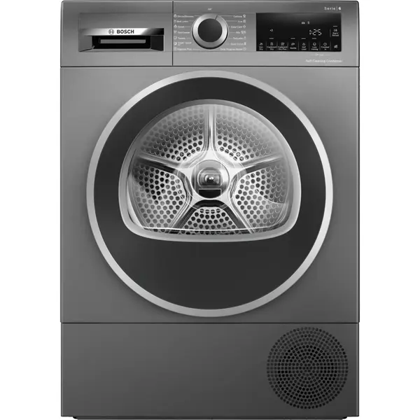 Uscator de rufe cu condensare si pompa de caldura Bosch Seria 6 WQG245DREU, 9 kg, Clasa C, AutoDry, Afisaj LED, AntiVibration Design, Half Load, Cast iron grey