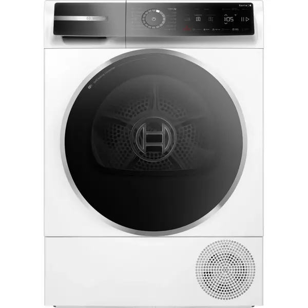 Uscator de rufe cu condensare si pompa de caldura Bosch Seria 8 WQB246CNBY, 9 kg, Clasa B, Home Connect, AutoDry, AntiVibration Design, Half Load, Blocare acces copii