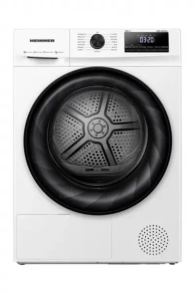 Uscator de rufe cu pompa de caldura Heinner HHPD-H90FRA++, 9 kg, 15 programe, Clasa D, Display LED, Lumina cuva, Suport incaltaminte (Alb)