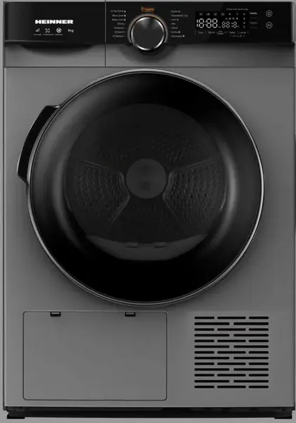 Uscator de rufe cu pompa de caldura Heinner HHPD-M8K3SA++, 8 kg, Clasa A++, 14 programe, Display LED, Functie Antisifonare, Start Intarziat (Argintiu)