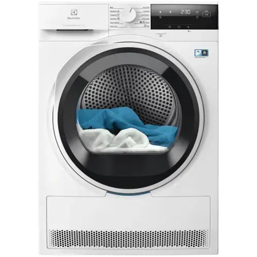 Uscator de rufe Electrolux 700 DelicateCare EW7D384AE, Pompa de caldura, 8 kg, Clasa C, Motor Inverter, DelicateCare, Sensicare, Display LED, Iluminare interioara tambur (Alb)