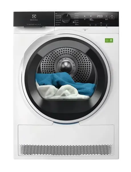 Uscator de rufe Electrolux DelicateCare EW7D494RCE, Pompa de caldura, 9 kg, Clasa energie B, Wi-Fi, refrigerant ecologic R290 (GWP 3), motor Inverter, display LED, sistem uscare DelicateCare + Sensicare, filtru EasyFlow 5.56 l, Auto Shut-Off (Alb)