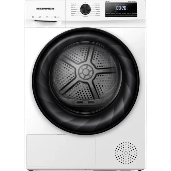 Uscator de rufe Heinner HHPD-H90FRA++, Pompa de caldura, 9 kg, 15 programe, Display LED, Clasa D, Alb