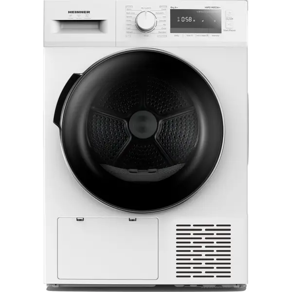 Uscator de rufe Heinner HHPD-M8G3A++, Pompa de caldura, 8 kg, 14 programe, LED Display, Functie anti-sifonare, Clasa E, Alb