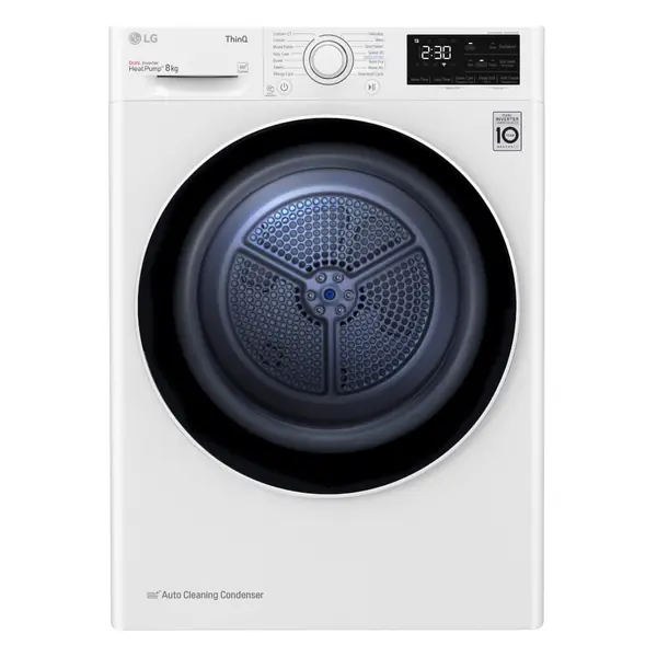 Uscator de rufe LG RH80V3AV6N, 8 kg, Pompa de caldura, Dual Inverter, Eco Hybrid, ThinQ, Autocuratare, Clasa D, Alb