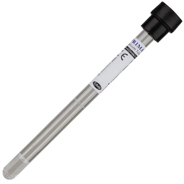Vacutainer VSH 1.6 ml, cu capac negru, Na Citrat 3,8%, sticla, 8x120 mm, PRIMA, 100 bucati