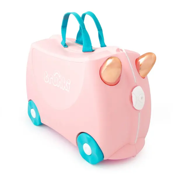 Valiza pentru copii Ride-On Flossi Flamingo Trunki, Roz, 46 cm