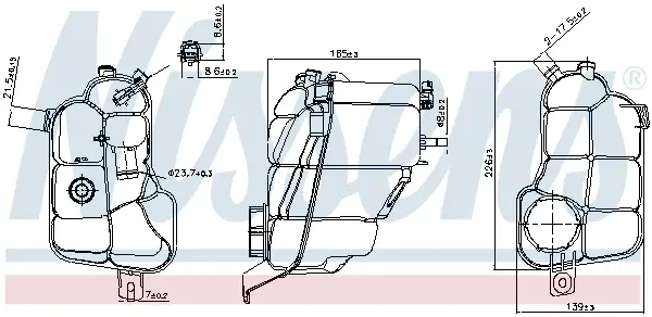 Vas expansiune cu capac, cu senzor nivel potrivit VOLVO S60 II, S80 II, V60 I, V70 III, XC60 I, XC70 II; LAND ROVER FREELANDER 2 03.06-