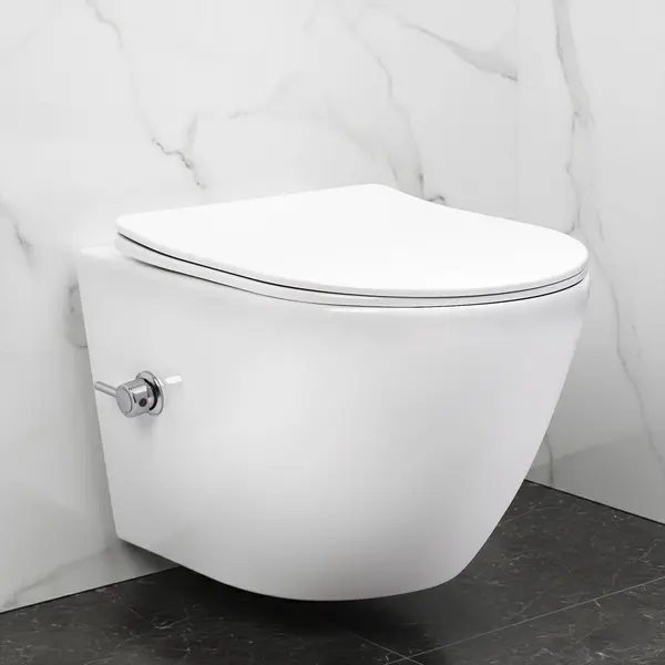 Vas WC suspendabil REA Carlo Lux Rimless cu funcție bideu