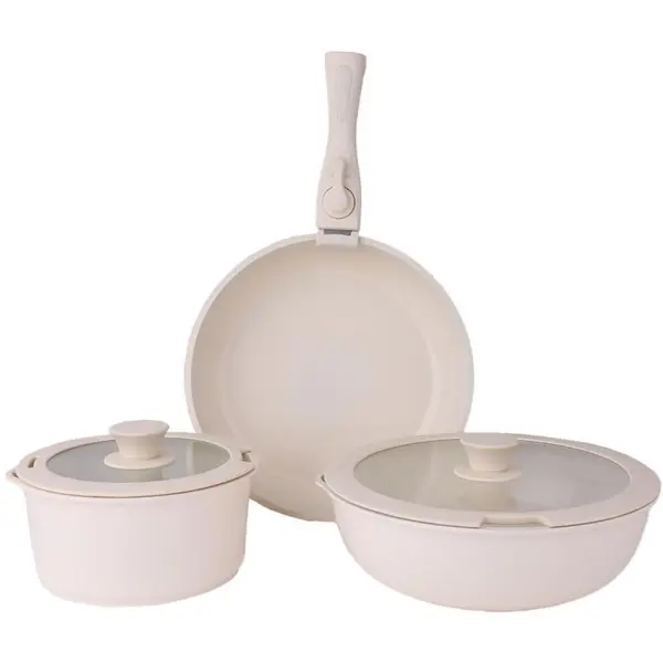 Vase din Ceramica, Capace din Sticla, Crem, 5 Bucati