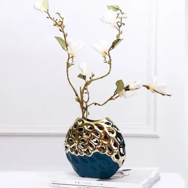 Vază ceramică Morello - Green & Gold, 20 х 19 х 7.5 cm