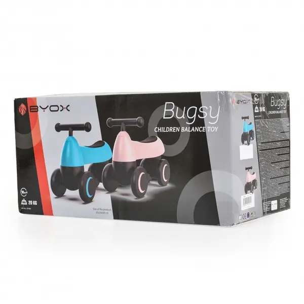 Vehicul Ride On fara pedale de la 18luni,cu roti EVA,sistem de siguranta cu viraj limitat,manere ergonomice si design modern Byox Mini Balance Bugsy Albastru