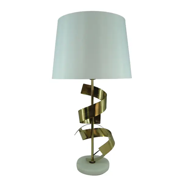 Veioza Lighted metal auriu si abajur din tesatura, alba, 35x35x70 cm