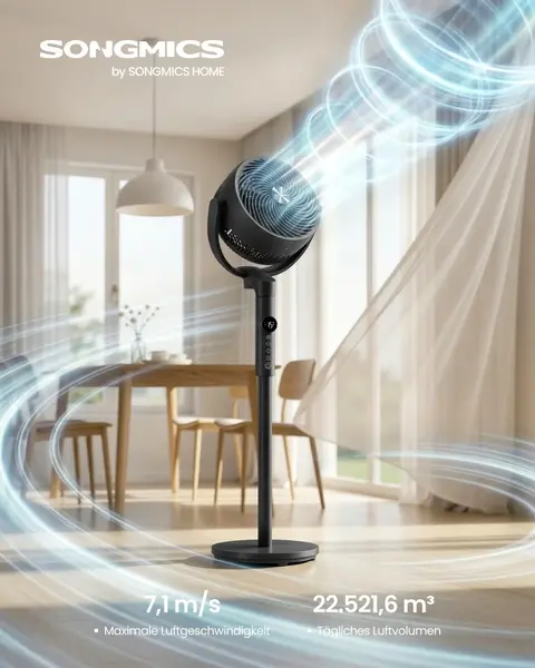 Ventilator cu picior reglabil, Island, Songmics, Negru, 35.4x23.8x111.7 cm