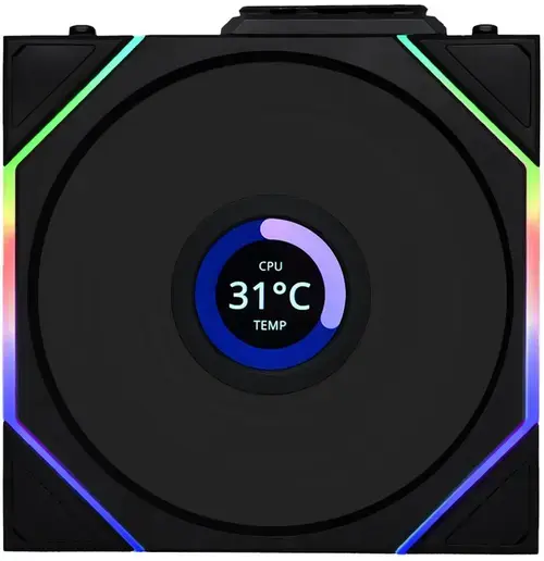 Ventilator Lian Li Uni Fan TL Wireless LCD Reverse Blade 14RTLLCD1W1B, 142 mm, 1600 RPM, FDB, 4-pin PWM, sRGB (Negru)