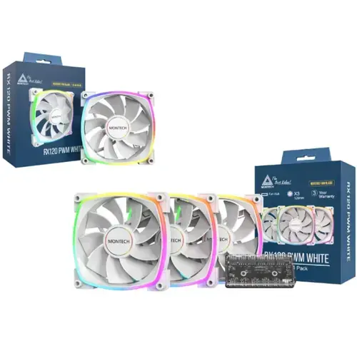 Ventilator Montech RX120 PWM, iluminare aRGB, 1600rpm, 3buc (Alb)