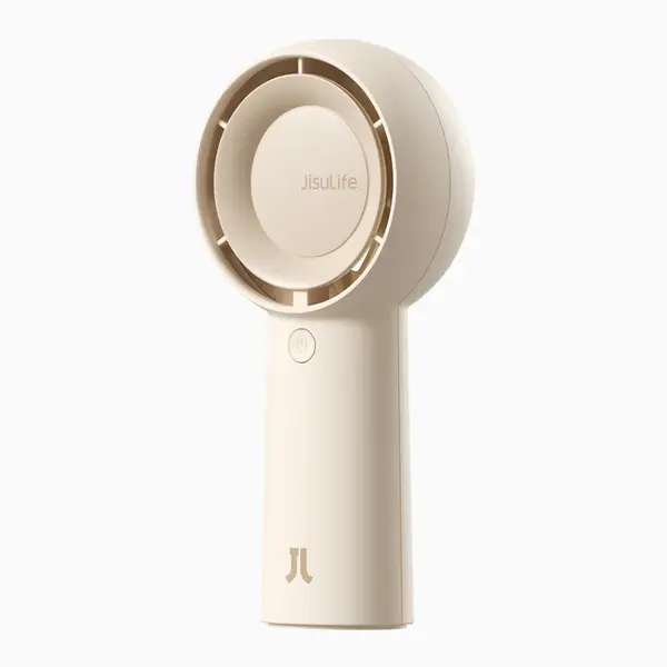 - Ventilator portabil de mână JISULIFE, Life5 Plus, autonomie 3-15h, baterie 4000mAh, 5 viteze, încărcare rapidă, Bej