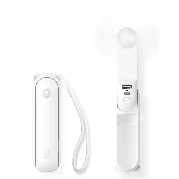 ventilator portabil de mana jisulife, life8, autonomie 12-21h, baterie 2000mah, functie power bank, lanterna led, design pli