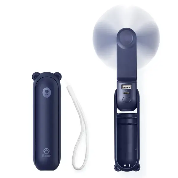 - Ventilator portabil de mână JISULIFE, Life8, autonomie 12-21h, baterie 2000mAh, funcție Power Bank, lanternă LED, design pliabil, 2 viteze, încărcare rapidă, Albastru închis
