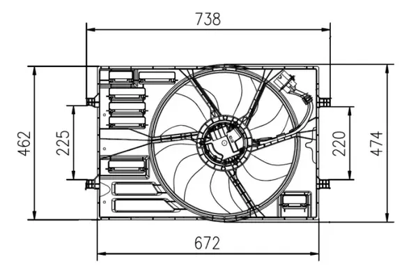 Ventilator radiator (cu carcasa) potrivit AUDI A3, Q2, Q3; SEAT ATECA, IBIZA V, LEON, LEON SC, LEON SPORTSTOURER, LEON ST, TARRACO; SKODA KAROQ, KODIAQ, OCTAVIA III, OCTAVIA IV 1.0-2.0D 04.12-