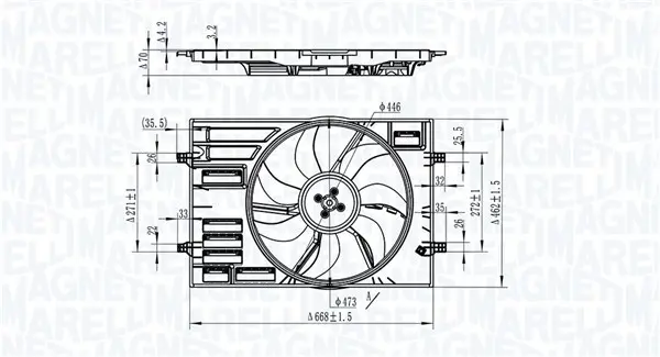 Ventilator radiator (cu carcasa) potrivit AUDI A3, Q2, Q3, TT; SEAT ATECA, LEON, LEON SC, LEON ST, TARRACO; SKODA KAROQ, KODIAQ I, OCTAVIA III, SUPERB III; VW ARTEON 1.0-Electric 04.12-