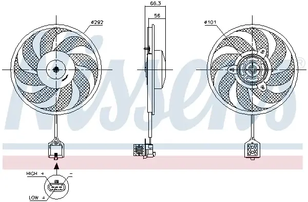 Ventilator radiator (cu carcasa) potrivit CHEVROLET CORSA; OPEL COMBO TOUR, COMBO MINIVAN, CORSA C, CORSA C HATCHBACK, TIGRA 1.3D 1.7D 08.00-