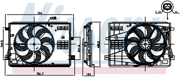 Ventilator radiator (cu carcasa) potrivit DS DS 7; CITROEN BERLINGO, BERLINGO MULTISPACE, BERLINGO MINIVAN, C5 AIRCROSS; OPEL COMBO E TOUR LIFE, COMBO MINIVAN 1.2-2.0D 04.08-