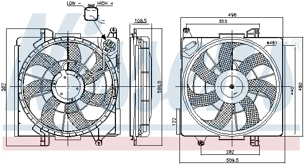 Ventilator radiator (cu carcasa) potrivit HYUNDAI IX35; KIA SPORTAGE III 2.0D 08.09-