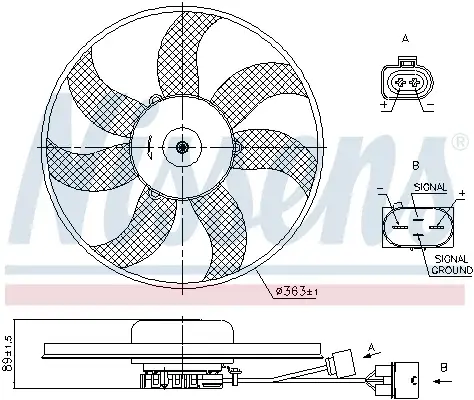 Ventilator radiator potrivit AUDI A1, A3; SEAT ALTEA, ALTEA XL, IBIZA IV, IBIZA IV SC, IBIZA IV ST, LEON, TOLEDO III; SKODA FABIA II, OCTAVIA I, OCTAVIA II, OCTAVIA III 1.2-3.6 08.00-