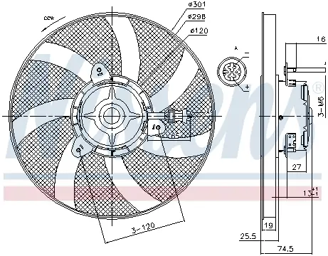 Ventilator radiator SEAT CORDOBA, CORDOBA VARIO, IBIZA II, INCA; VW CADDY II, POLO, POLO CLASSIC 1.0-2.0 intre 1993-2004