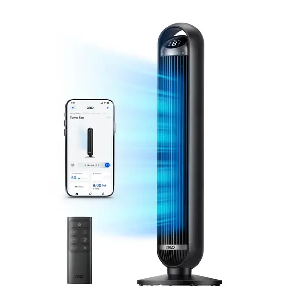 - Ventilator Turn Smart Dreo DR-HTF013S, Telecomandă, 8 Viteze, 4 Moduri Funcționare, Oscilație Automată 90°, Timer 8H, Control WiFi, Motor DC Silențios, Negru