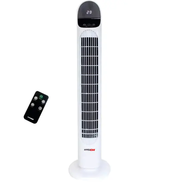 Ventilator turn Vision Touch VFANT01A, 50W, 3 viteze, Functie oscilare, Timer, Protectie supraincalzire, Telecomanda, Alb