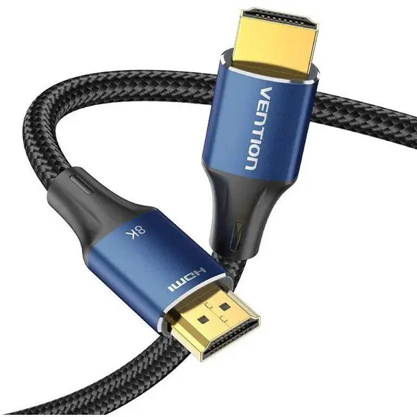 Vention Cablu video Vention, HDMI(T) la HDMI(T), 1.5m, rezolutie maxima 8K la 60Hz/4K la 120Hz, conectori auriti, cupru/argint, bumbac braided, albastru, „ALGLG”
