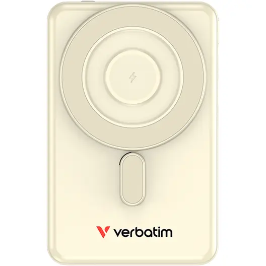 Verbatim Baterie externa portabila Verbatim 5.000mAh C'n'G, Magnetic, Incarcator Wireless, 2 USB-C, 20W, Incarcare rapida, Auriu & Stand