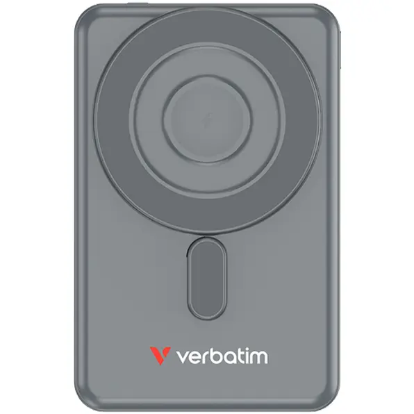 Verbatim Baterie externa portabila Verbatim C'n'G, wireless, magnetica, cu suport, 5000 mAh, 20 W, 2.4 A, PD 3.0, QC 3.0, Apple 2.4A, USB BC 1.2, Gri