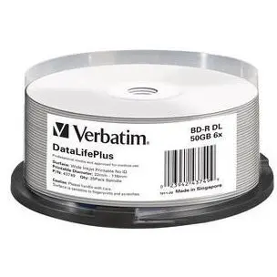 Verbatim Blank Bd-R Verbatim Dl Datalife 6x 50gb 25pk Spindle Wide Printable No Id Surface Hard Coat 43749