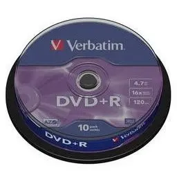 Verbatim Blank Dvd+R Verbatim Sl 16x 4.7gb 10pk Spindle Matt Silver 43498