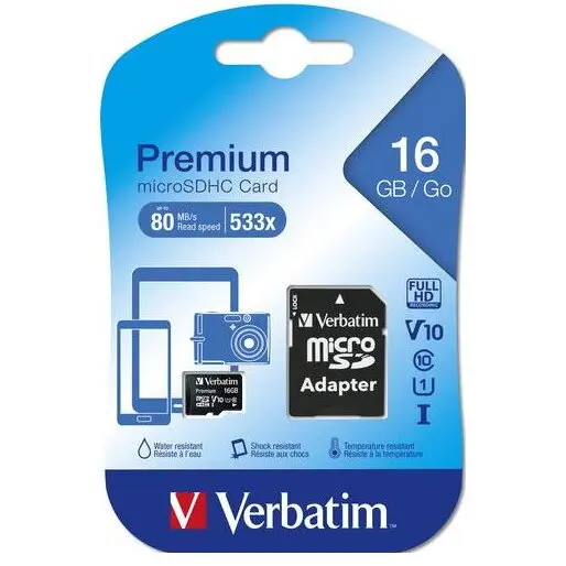Verbatim Card microSDHC Verbatim 44082, 16 GB clasa 10, cu adaptor