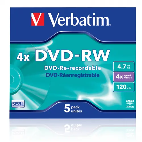 Verbatim Disc optic reinscriptibil Verbatim 43285 DVD-RW Serl , 4.7GB, Argintiu, Pachet 5 Bucati