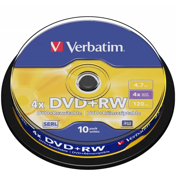 Verbatim Disc optic reinscriptibil Verbatim DVD+RW 4X spindle, Pachet 10 bucati